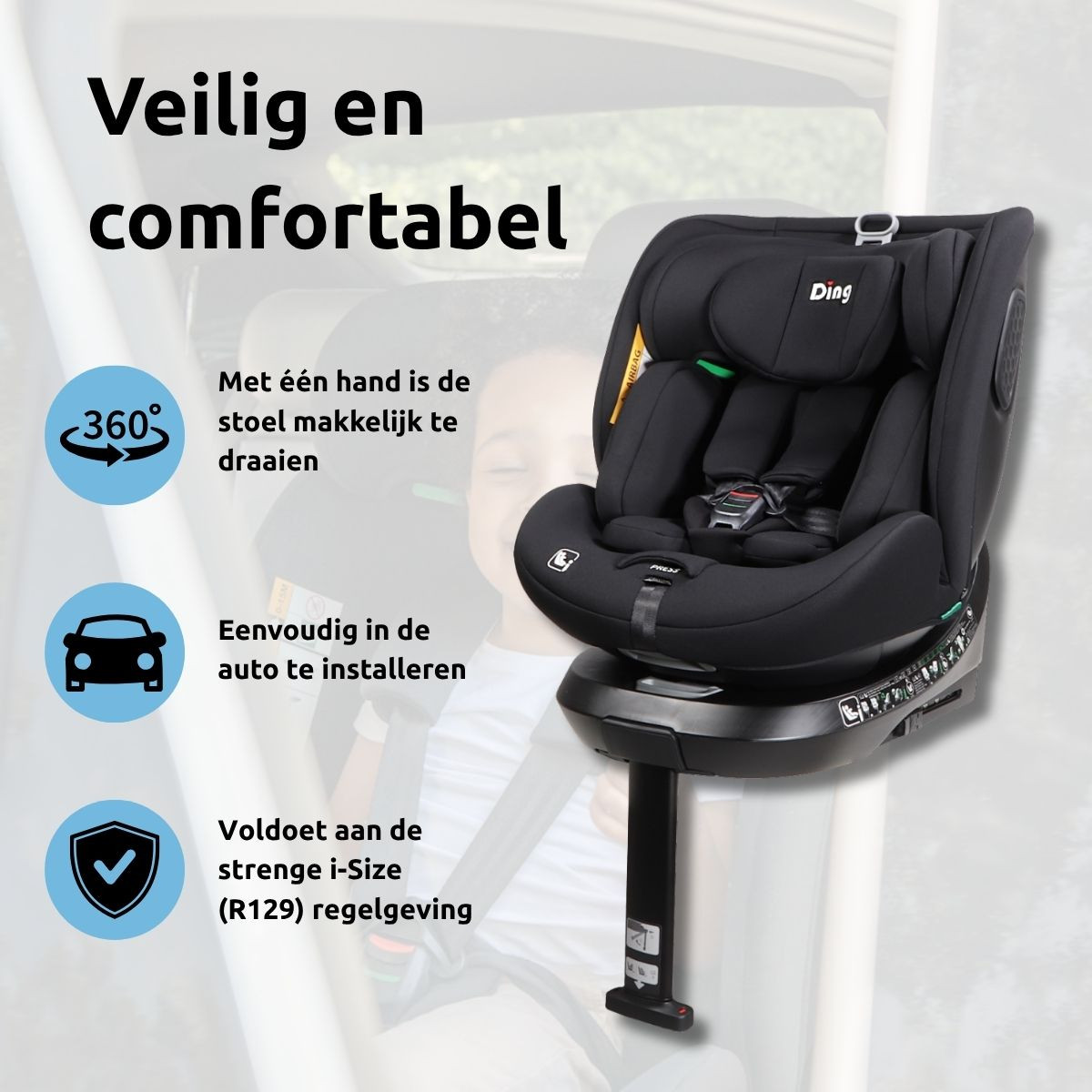 Ding Kai Black 40-150cm 360° i-Size Autostoel
