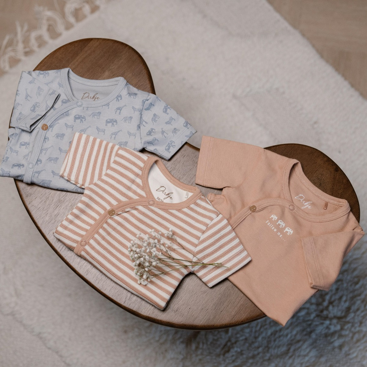 Dirkje Organic Blue Maat 44 Korte Mouw Overslag Romper 3 Stuks