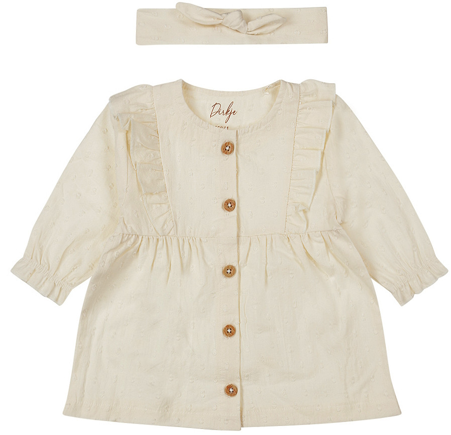 Dirkje Organic Off White Maat 62 Ruffle Jurkje met Haarband