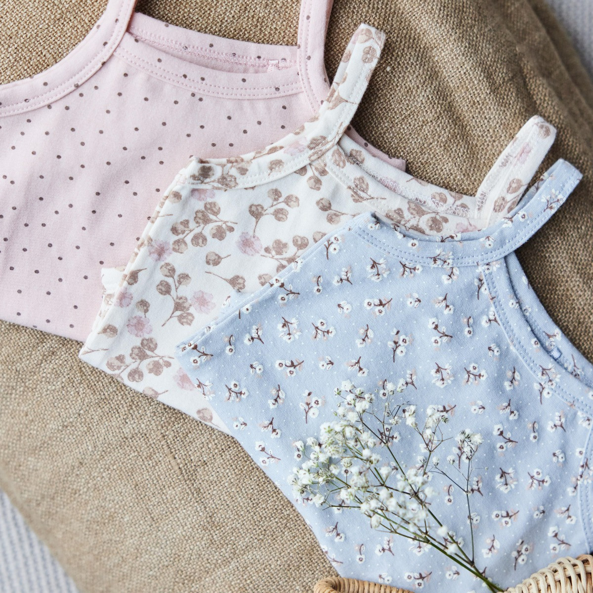 Dirkje Organic Pink Maat 50/56 Mouwloze Romper 3 Stuks