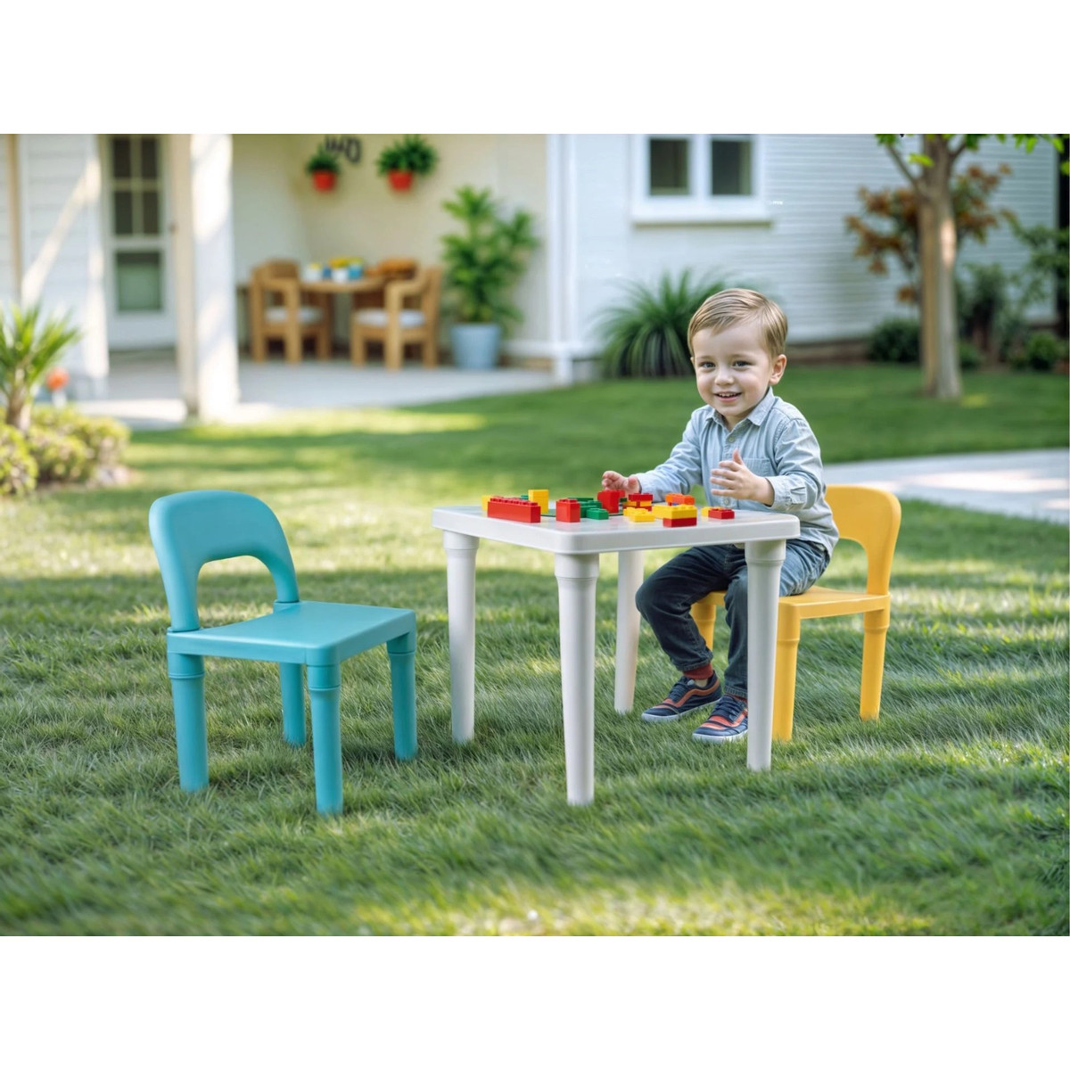 Dolu Turquoise/Geel Kinder Tafel met Stoeltjes