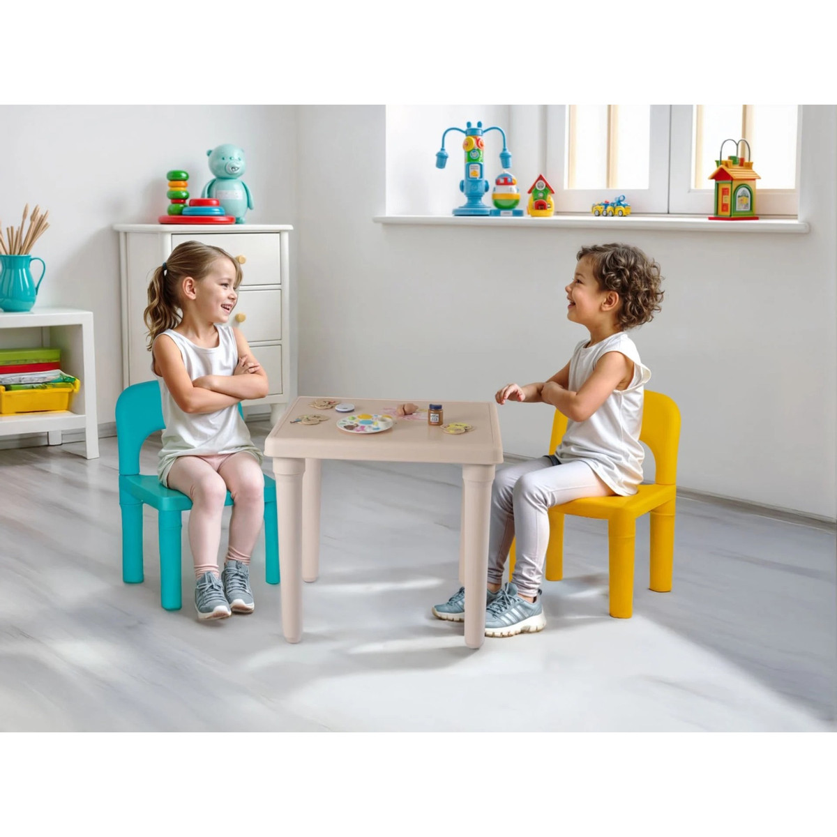 Dolu Turquoise/Geel Kinder Tafel met Stoeltjes