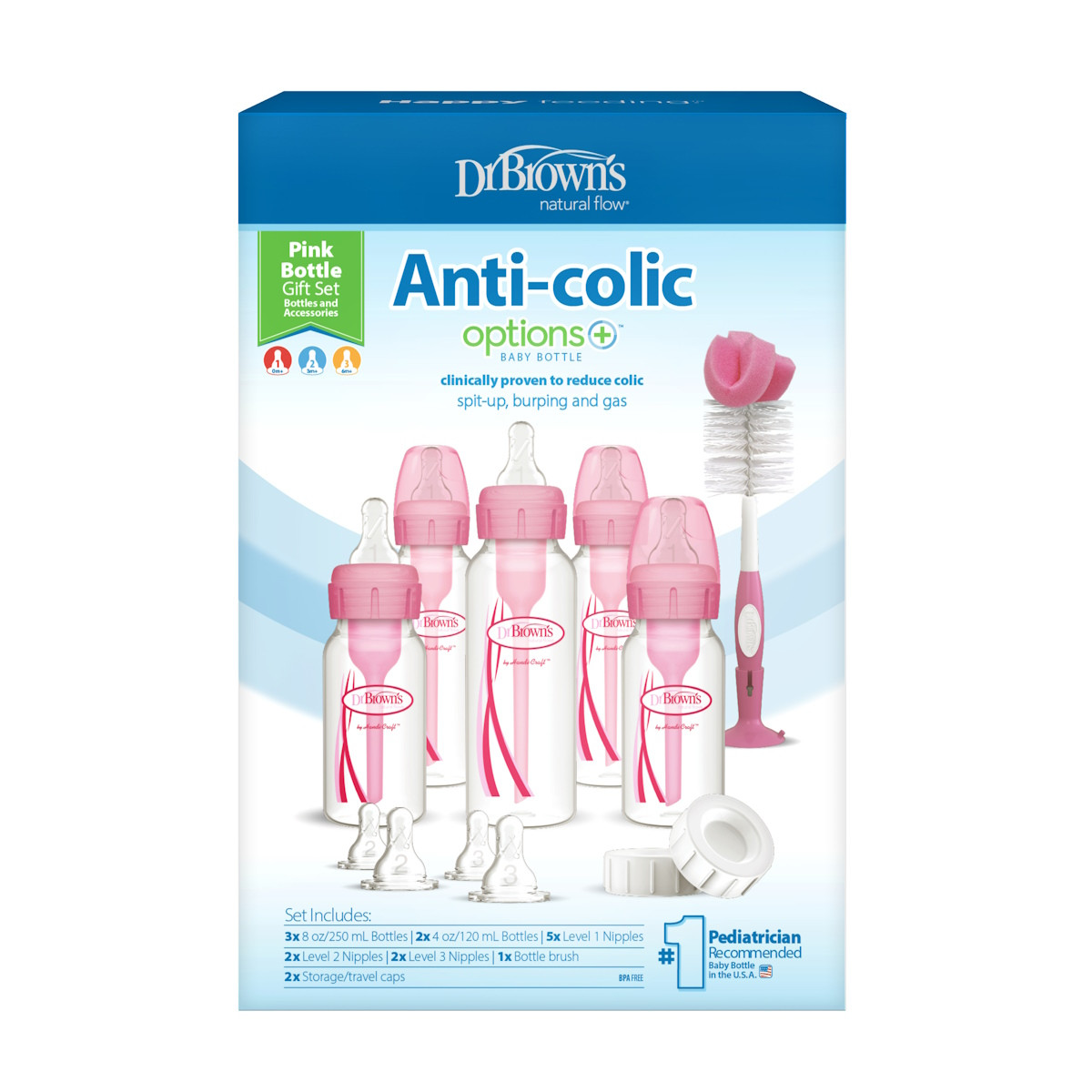 Dr. Brown's Options+ Anti-colic Roze Smalle Hals Gift Set