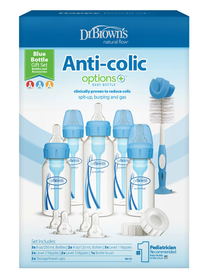 Dr Brown's Options+ Anti-colic Blauw Smalle Hals Gift Set