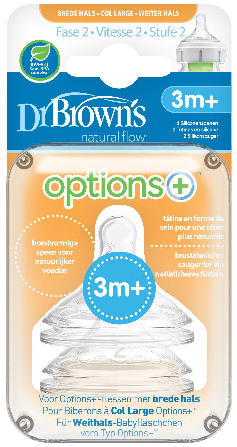 Dr Brown's Options+ Anti-colic Fase 2 Brede Hals Speen 2 Stuks