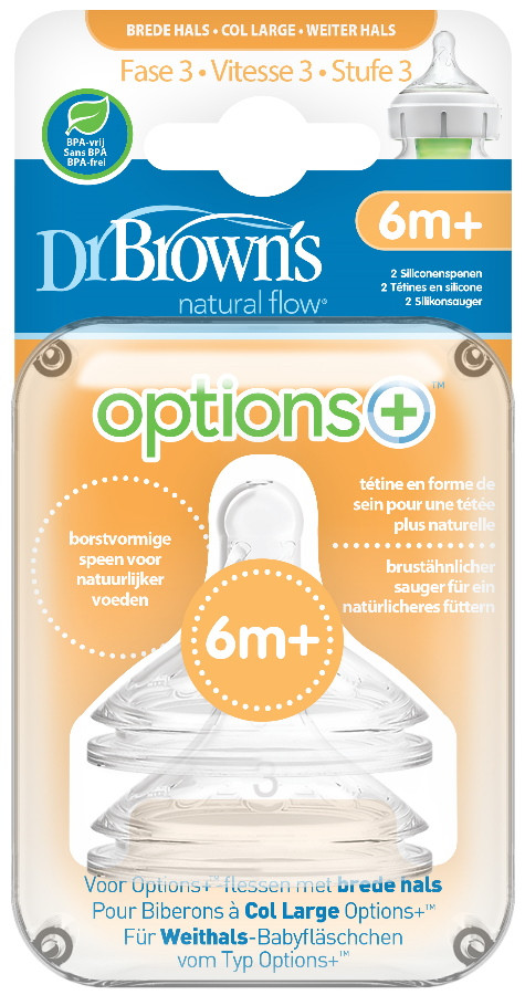 Dr Brown's Options+ Anti-colic Fase 3 Brede Hals Speen 2 Stuks