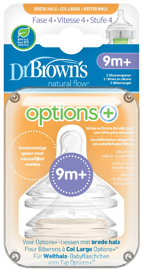 Dr Brown's Options+ Anti-colic Fase 4 Brede Hals Speen 2 Stuks