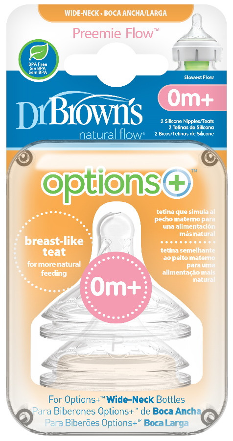 Dr Brown's Options+ Anti-colic Prematuur Brede Hals Speen 2 Stuks