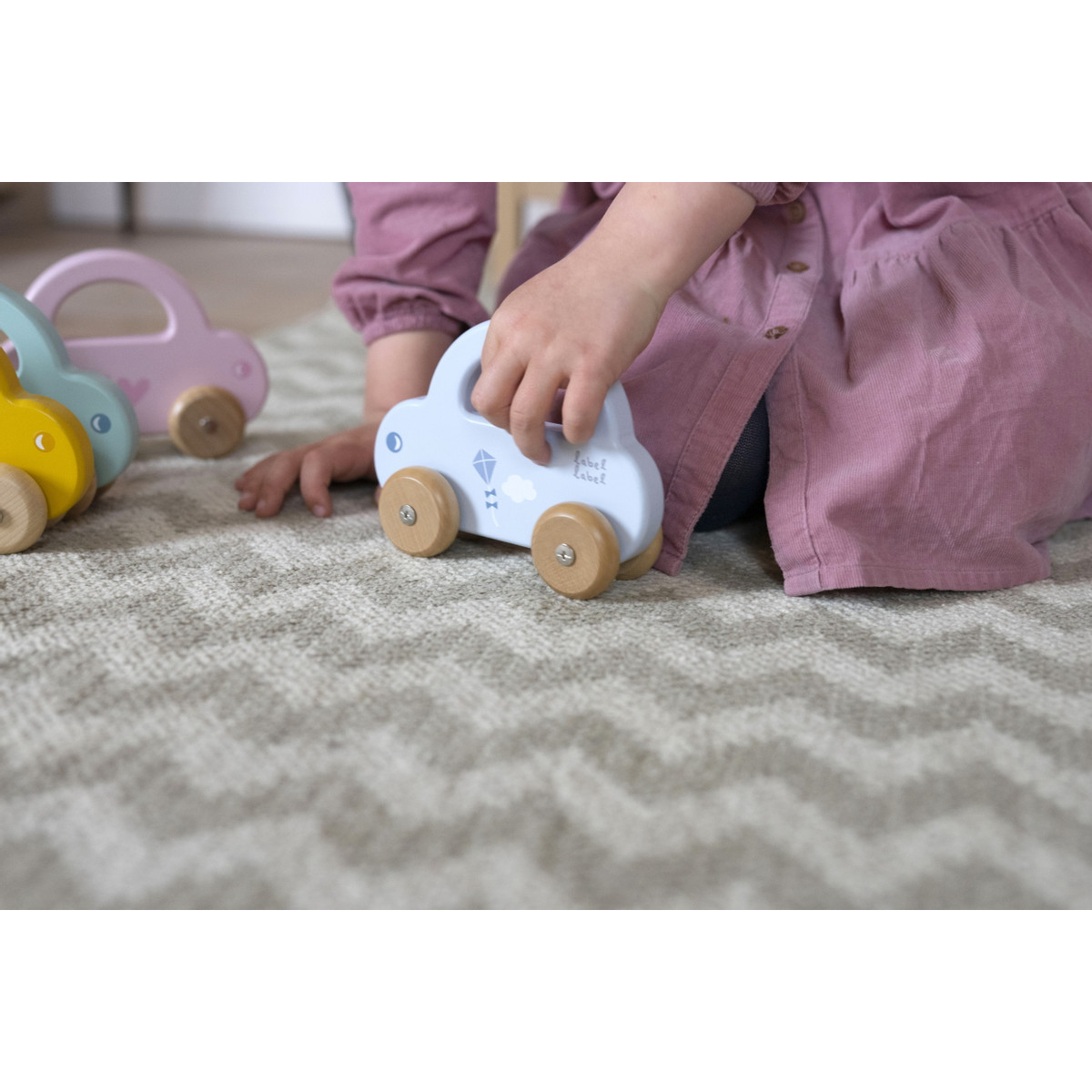 Label Label Blauw Houten Speelgoed Auto