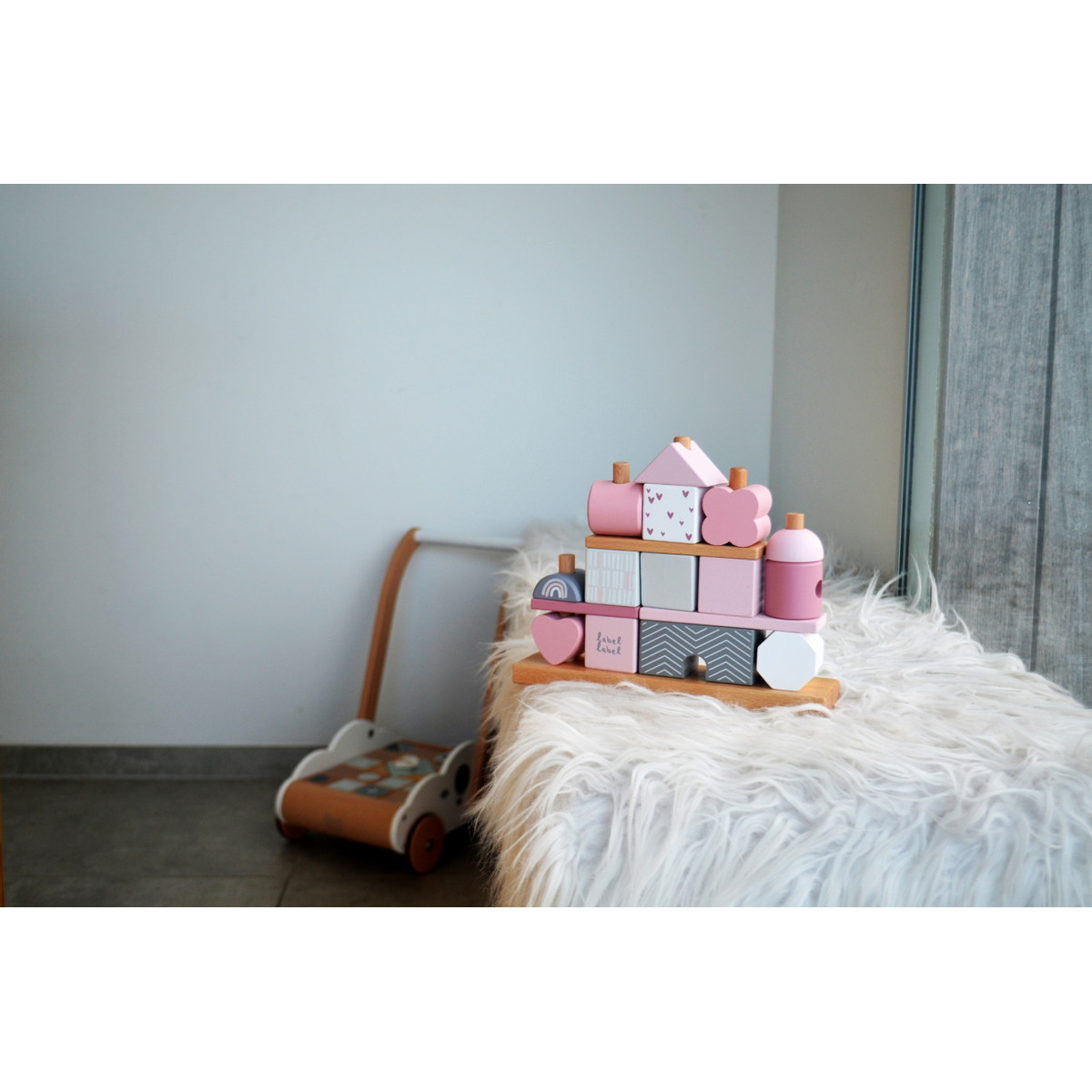 Label Label Roze Houten Blokken