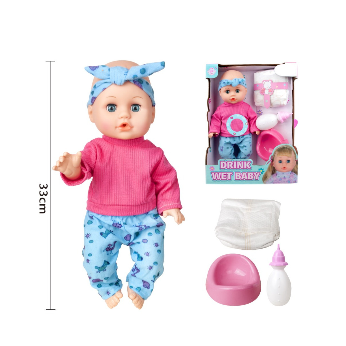 Eco Toys 33cm Pop Blauw/Roze Outfit met Accessoires