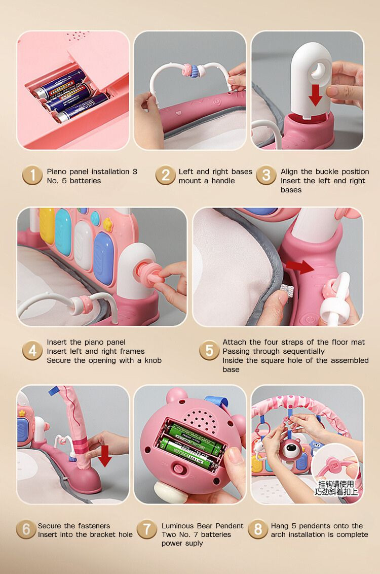 Eco Toys Cute Bear Roze Multifunctioneel Speelkleed met Speelboog