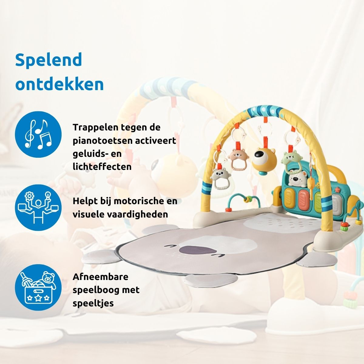 Eco Toys Cute Bear Groen Multifunctioneel Speelkleed met Speelboog