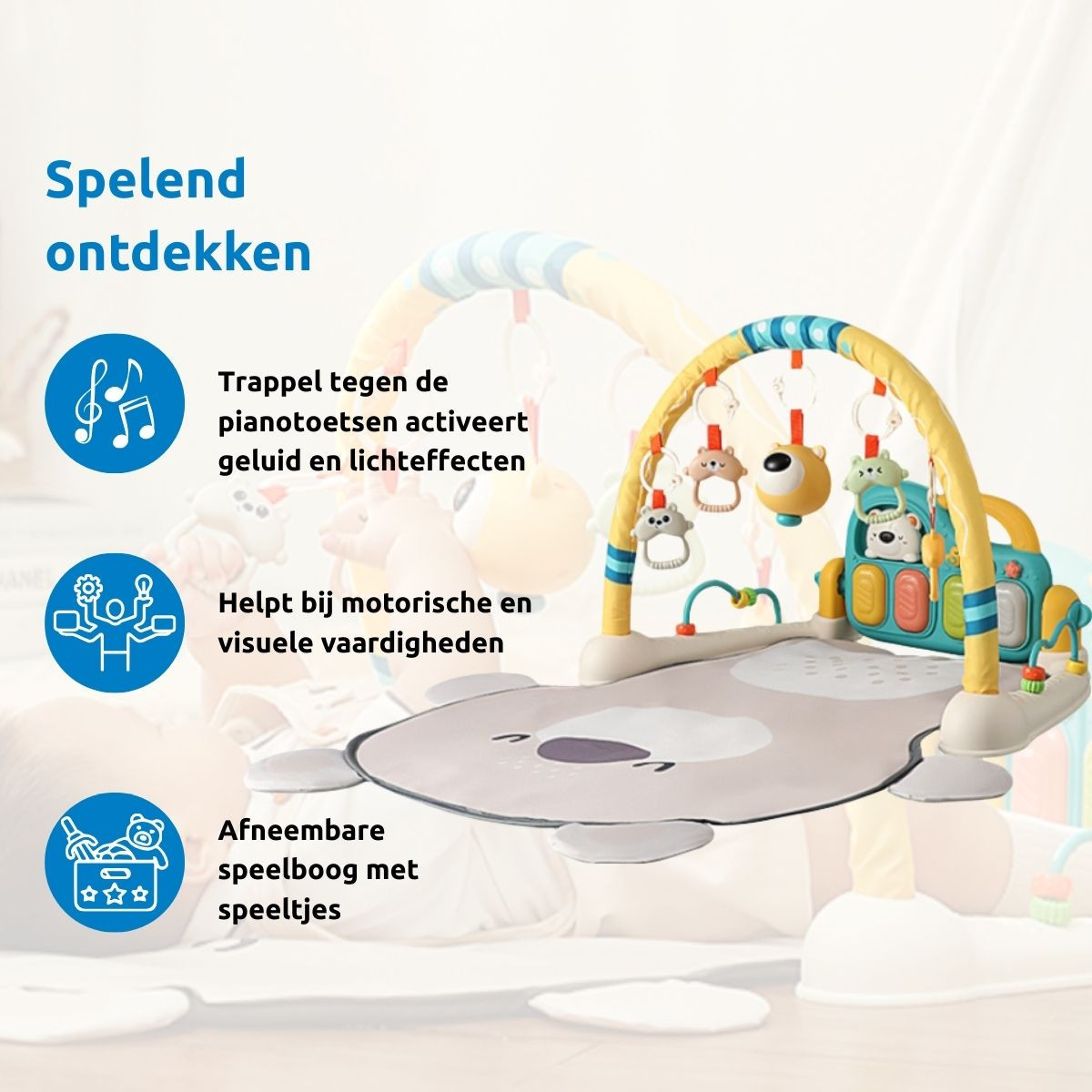 Eco Toys Cute Bear Roze Multifunctioneel Speelkleed met Speelboog