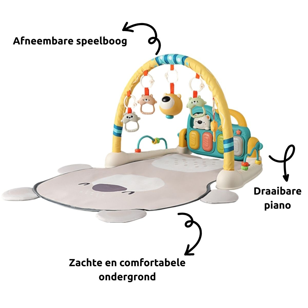 Eco Toys Cute Bear Roze Multifunctioneel Speelkleed met Speelboog