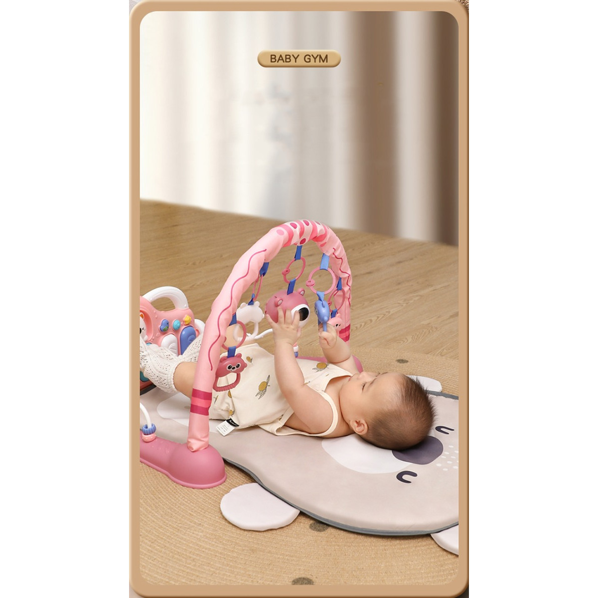 Eco Toys Cute Bear Roze Multifunctioneel Speelkleed met Speelboog