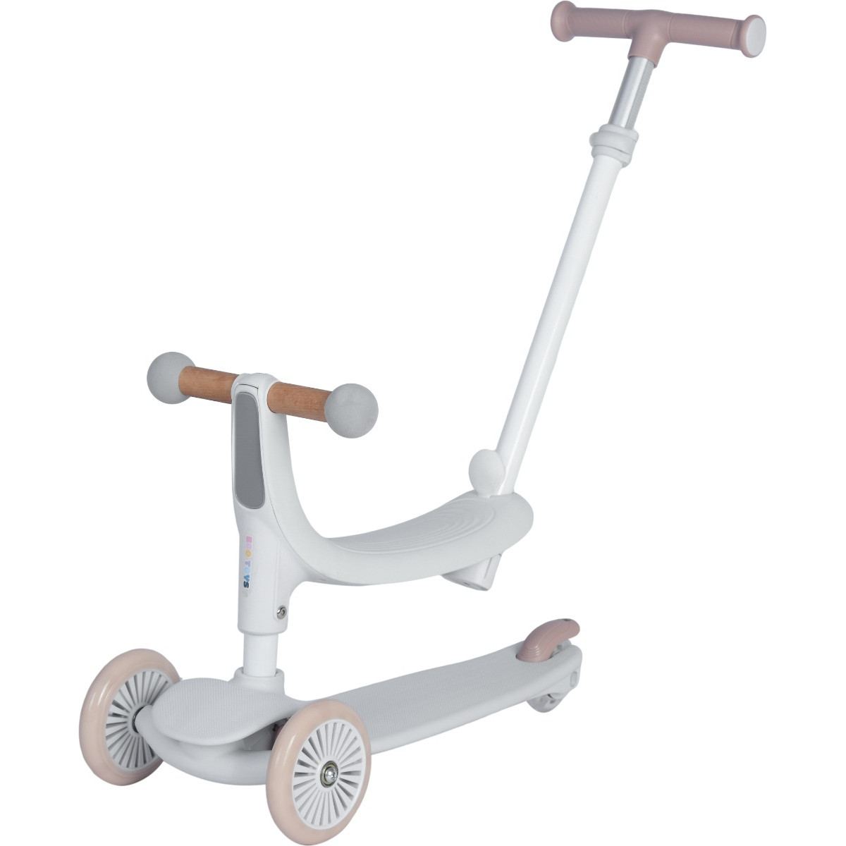 Eco Toys Flynn Wit/Beige 3-in-1 Kinderstep met Duwstang
