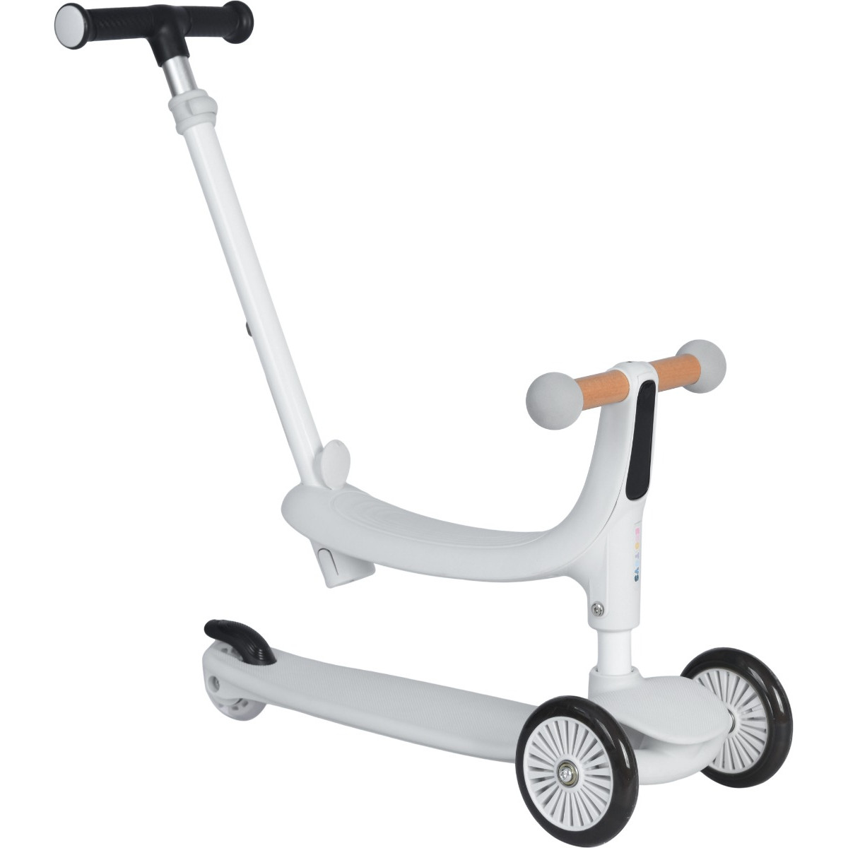 Eco Toys Flynn Wit/Zwart 3-in-1 Kinderstep met Duwstang