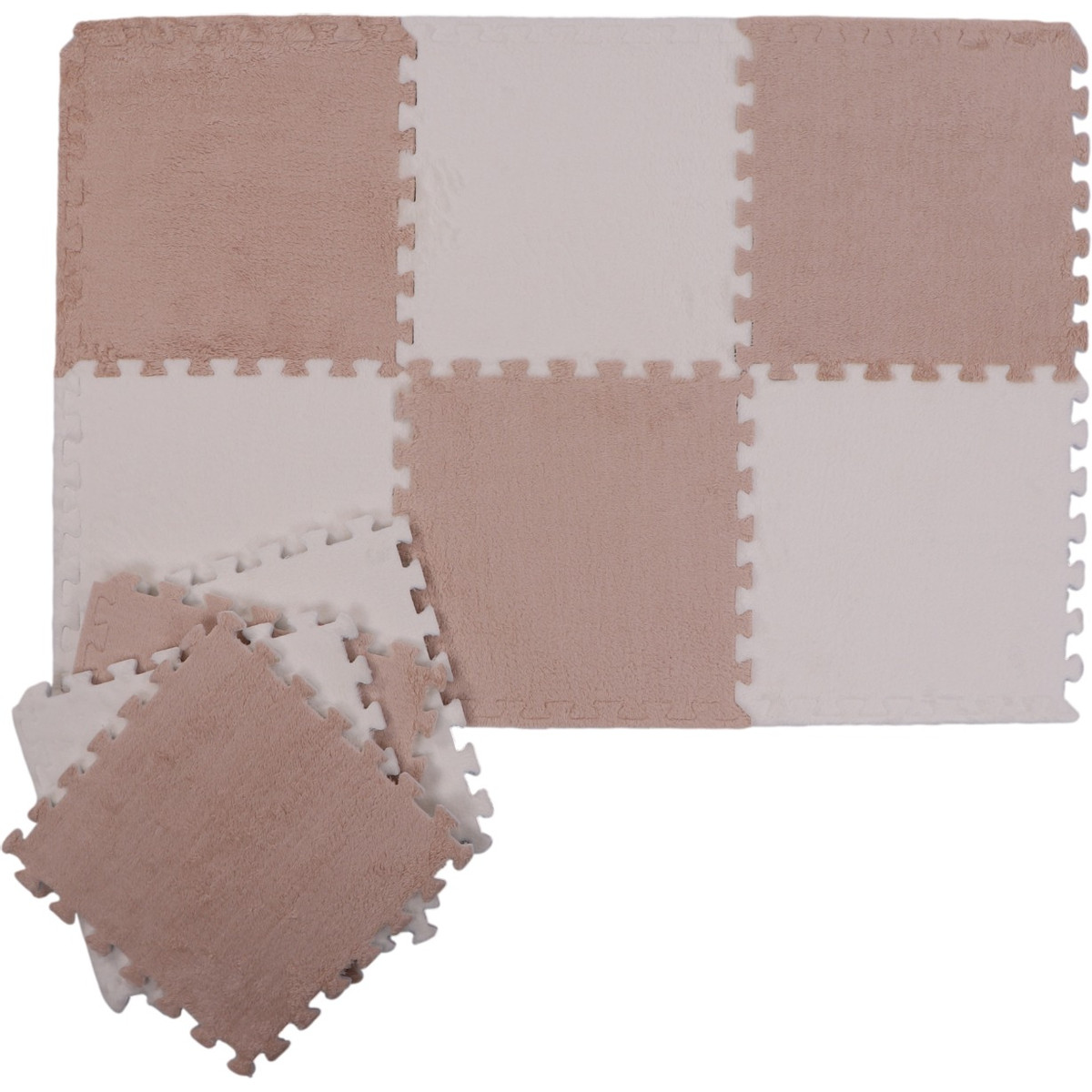 Eco Toys Nougat/Wit Checkered Pluche Schuimrubber Speelmat