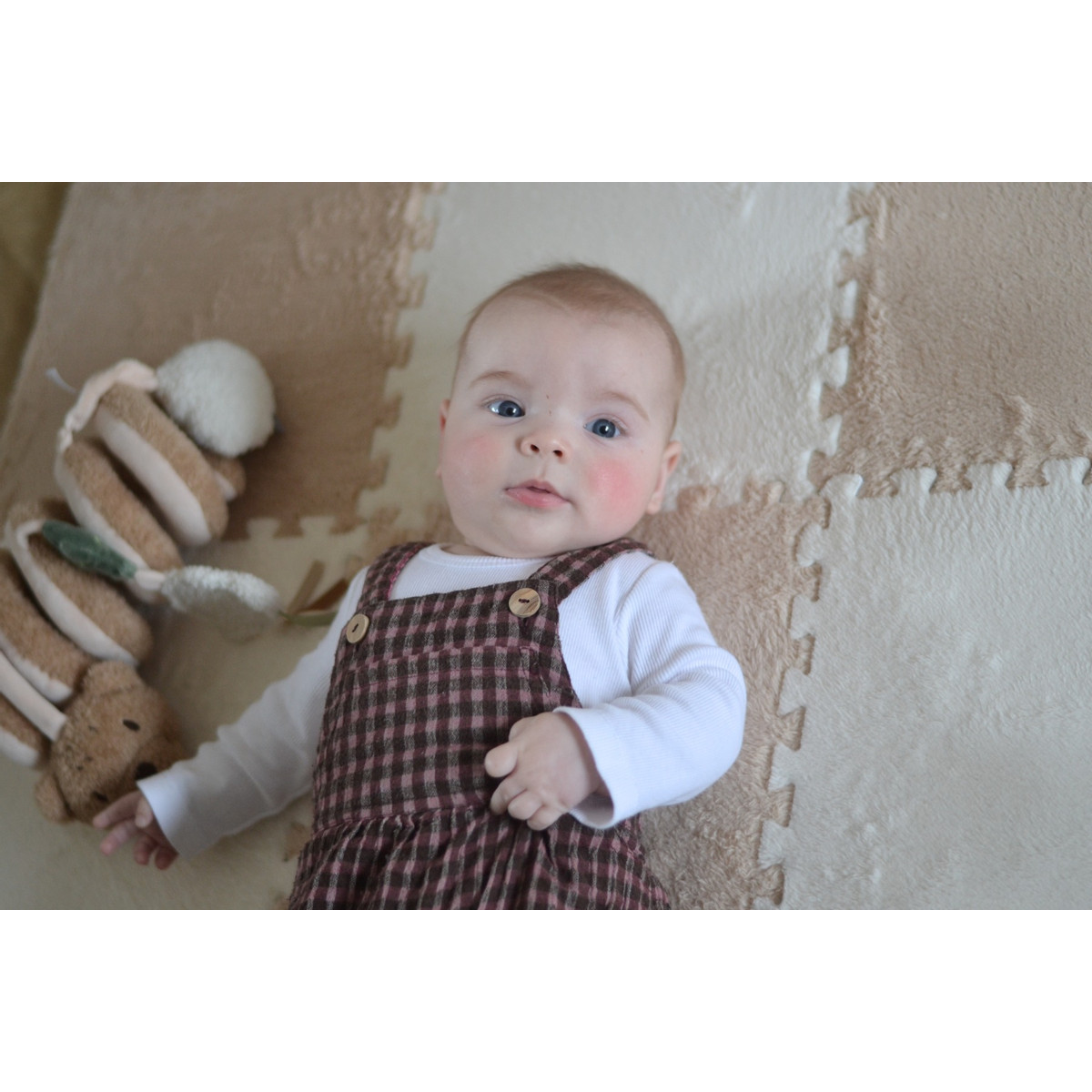 Eco Toys Nougat/Wit Checkered Pluche Schuimrubber Speelmat