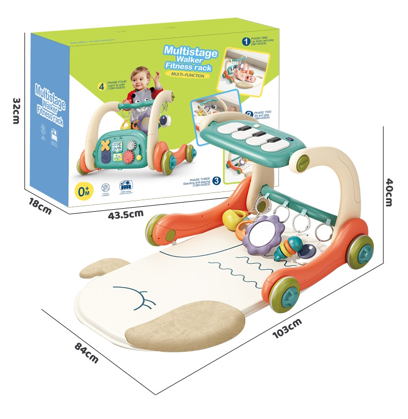 Eco Toys Oranje 3-in-1 Speelkleed en Loopwagen