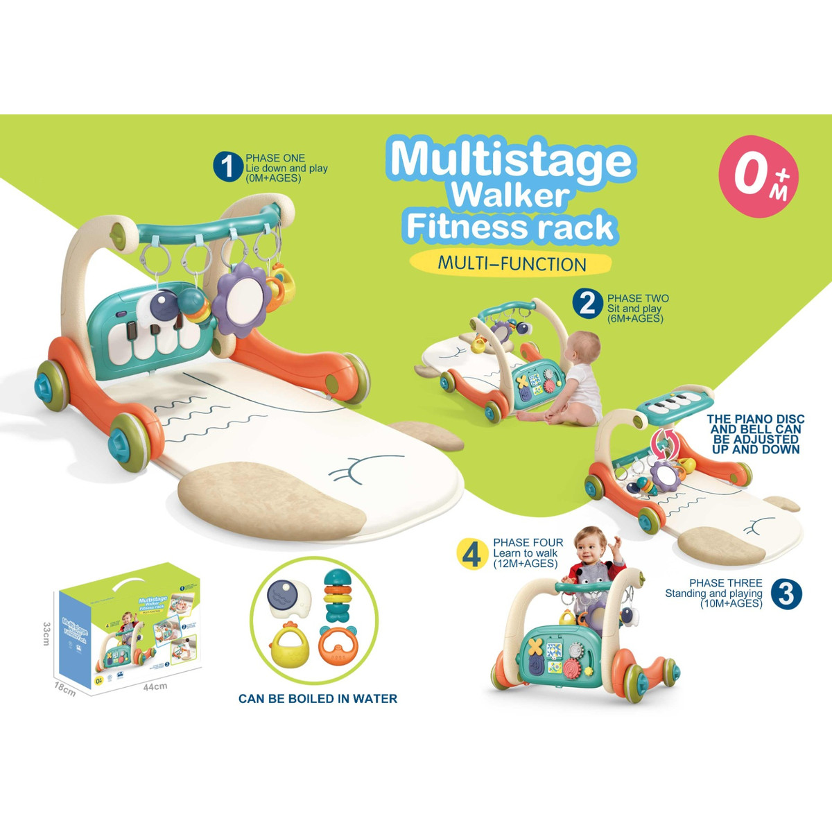 Eco Toys Oranje 3-in-1 Speelkleed en Loopwagen