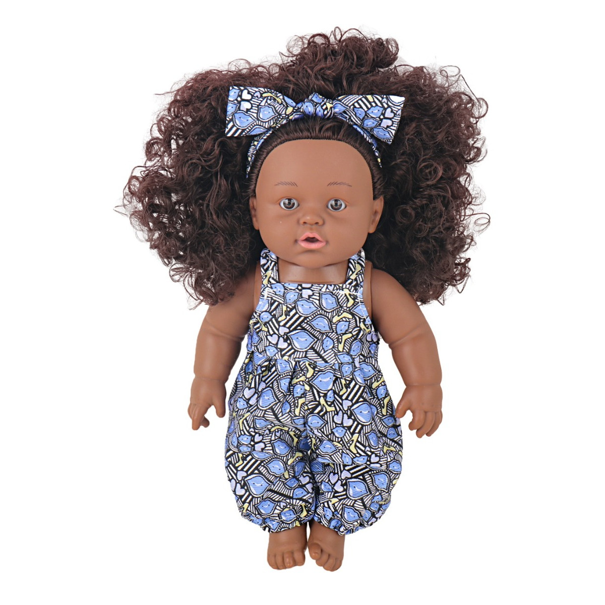 Eco Toys 30cm Pop met Krullen en Blauwe Jumpsuit