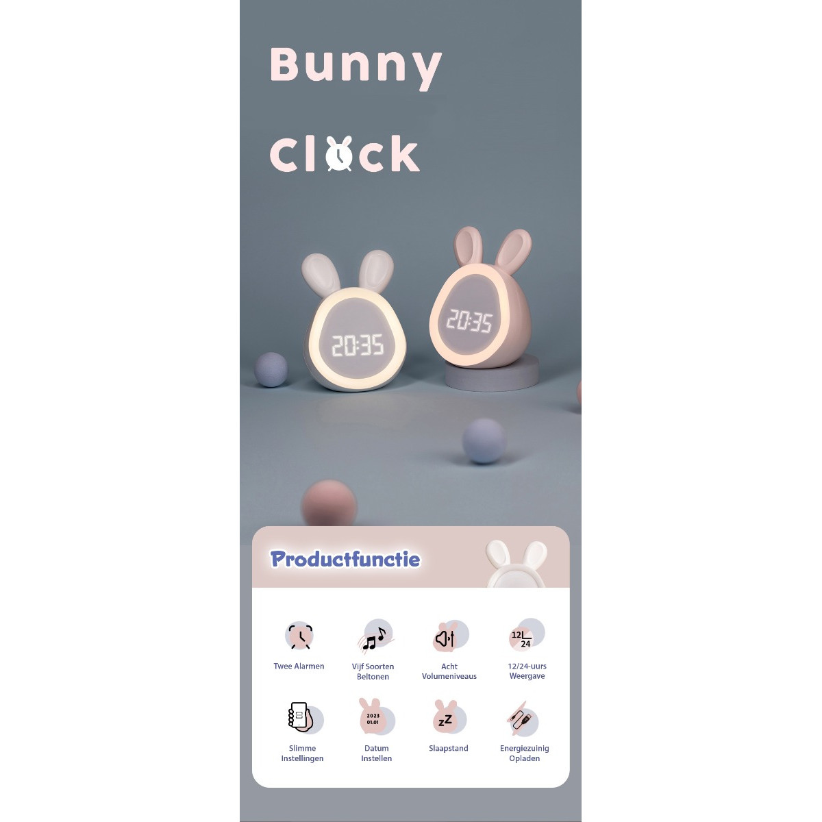 Eco Toys Wit Konijn Kinderwekker