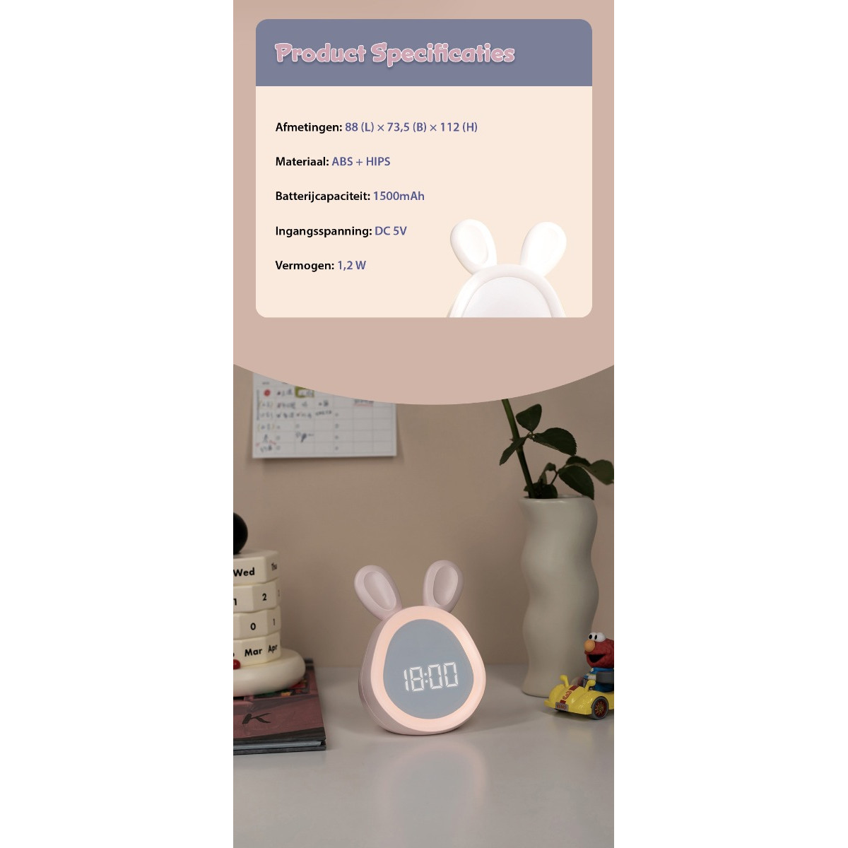 Eco Toys Wit Konijn Kinderwekker