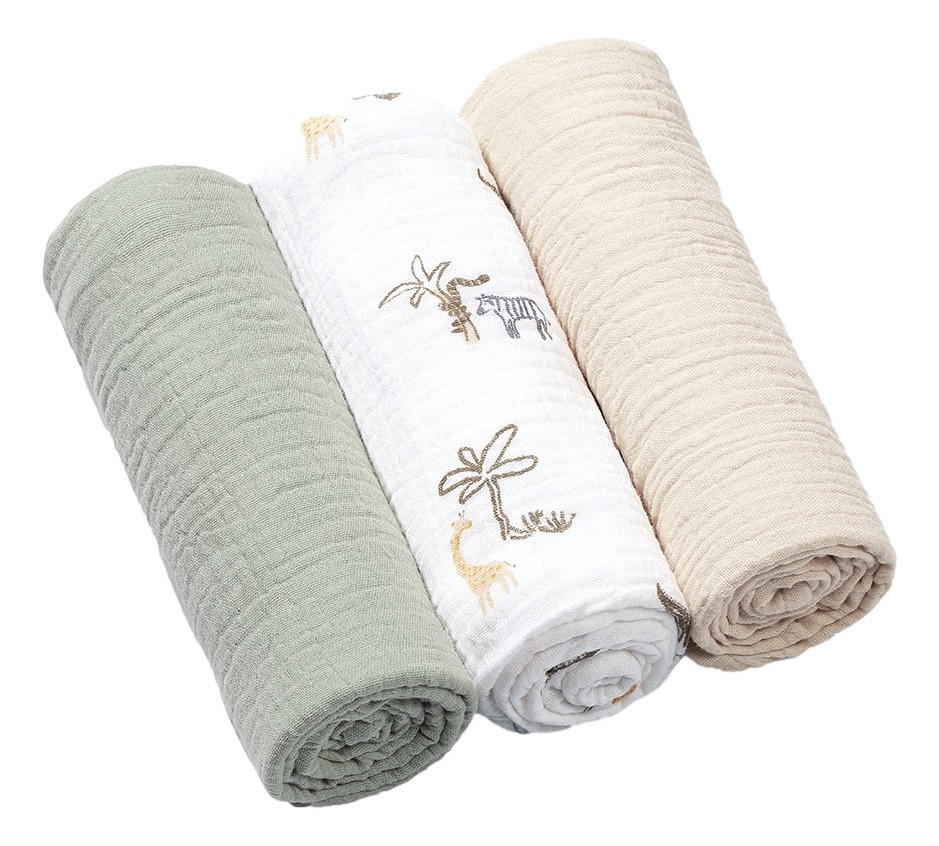 Baby Ono Crinkled Groen/Creme 3 Stuks Hydrofiel Luiers