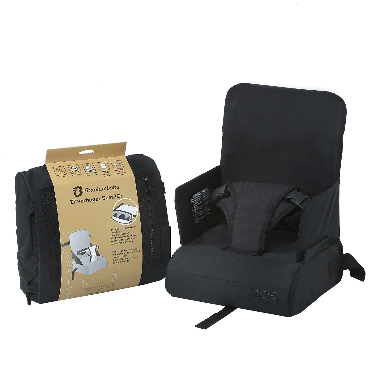 Titaniumbaby Seat2Go All Black Stoelverhoger