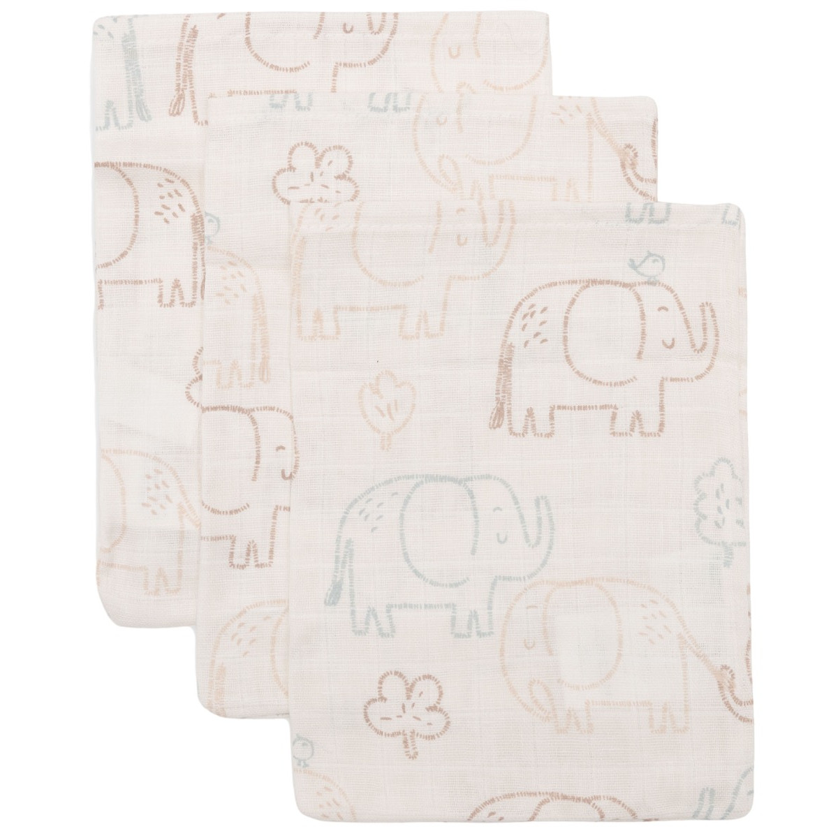 Jollein Elephant Tales 3 Stuks Hydrofiel Washandjes