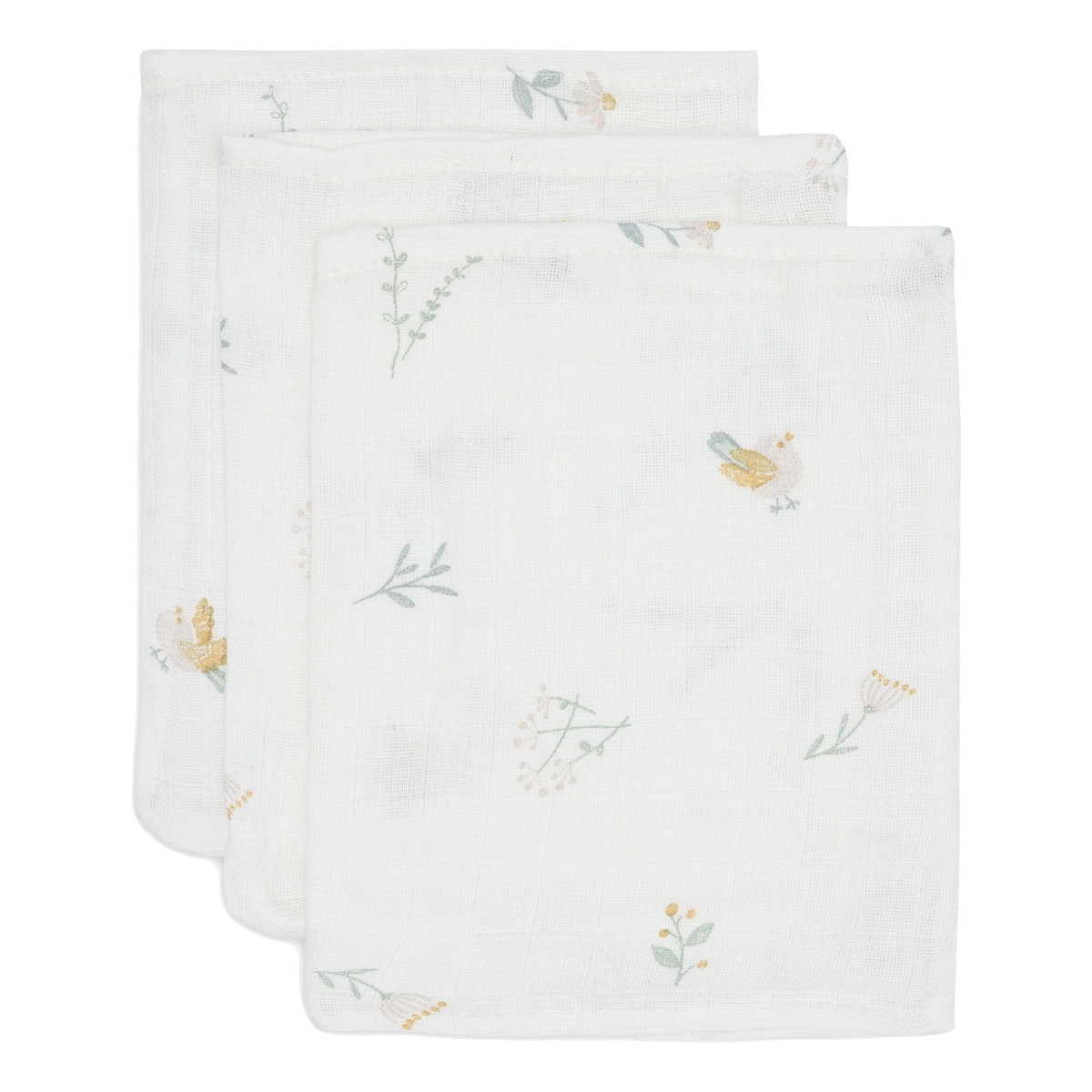 Jollein Lovely Birds 3 Stuks Hydrofiel Washandjes