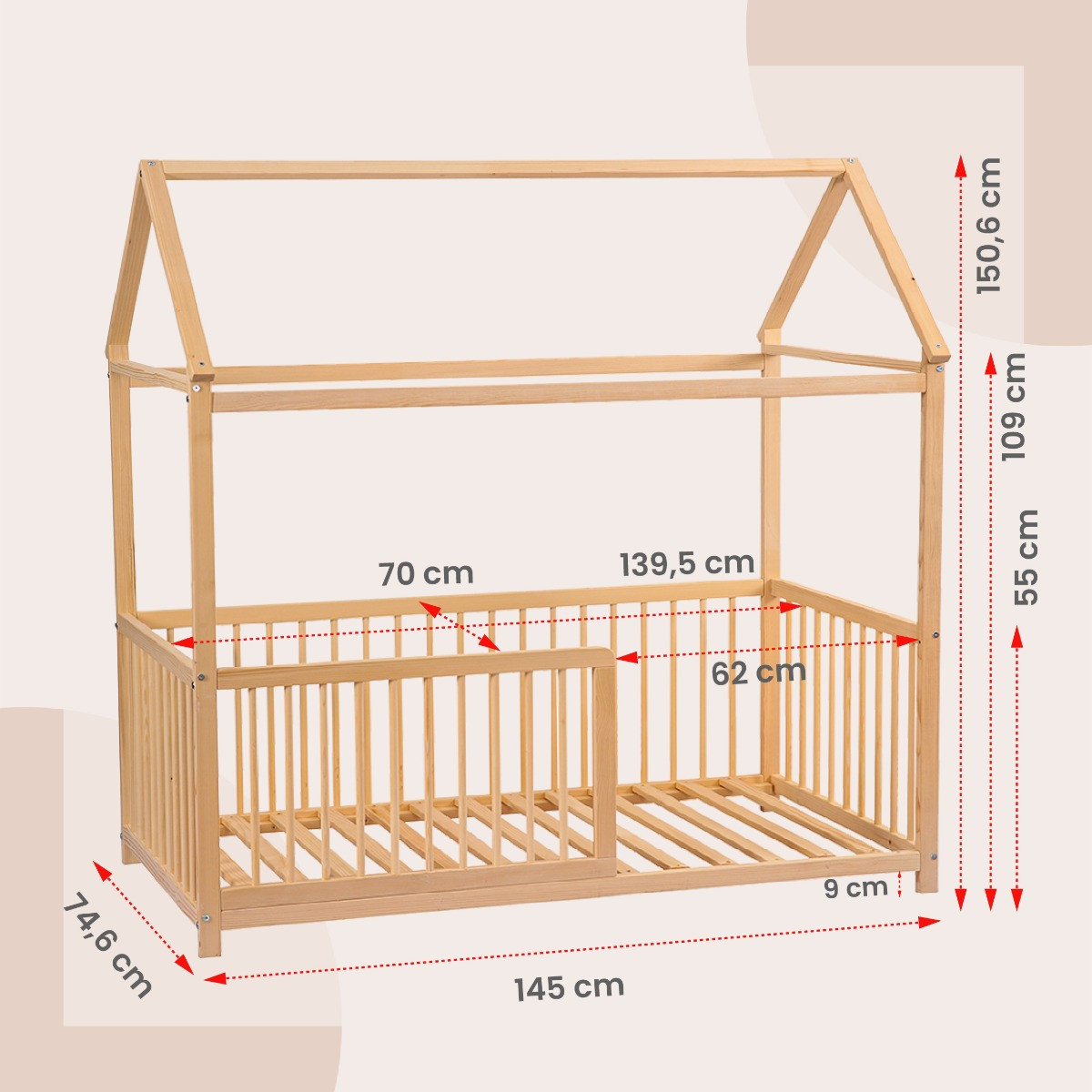 Kukka 70 x 140 cm Montessori Houten Activiteiten Huisbed