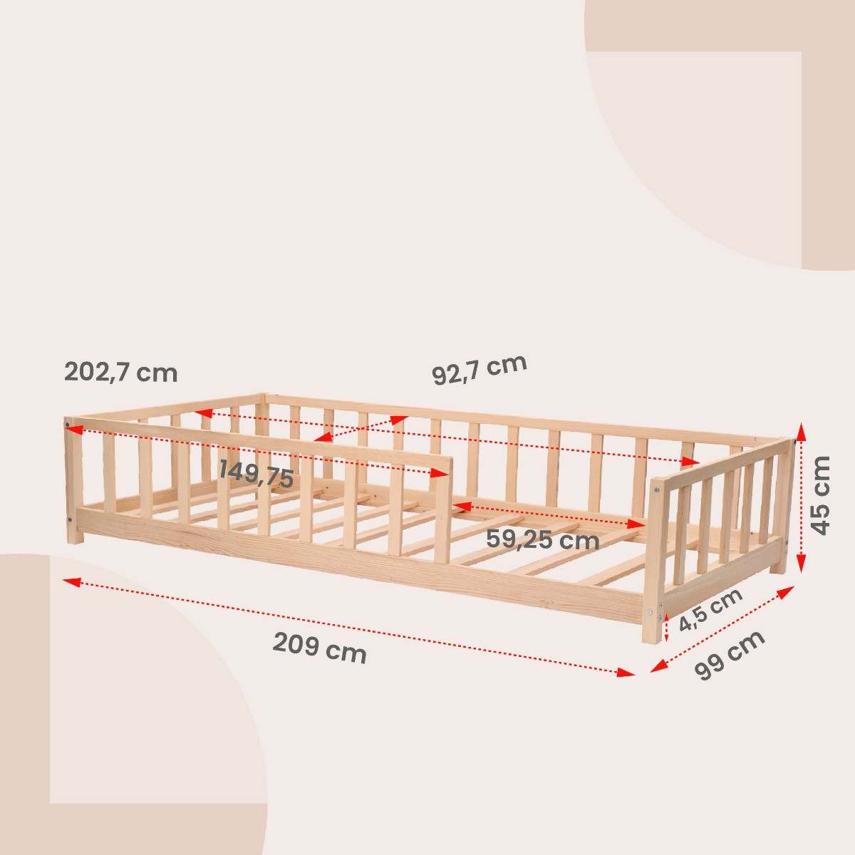 Kukka 90 x 200 cm Naturel Houten Vloerbed