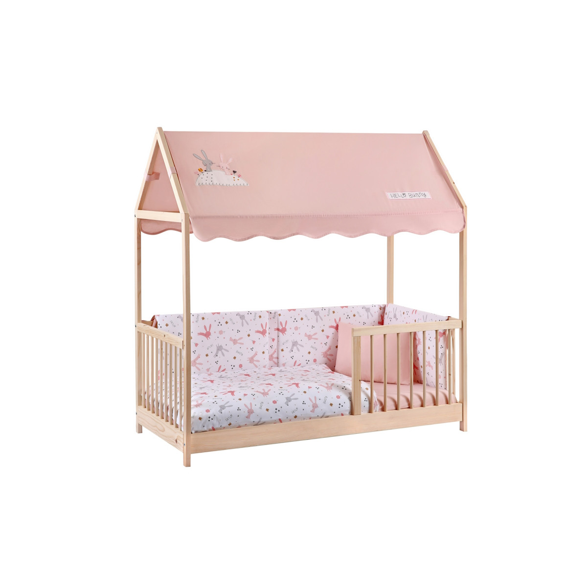 Kukka Bunny Pink Luifel voor 70 x 140 cm Houten Huisbed