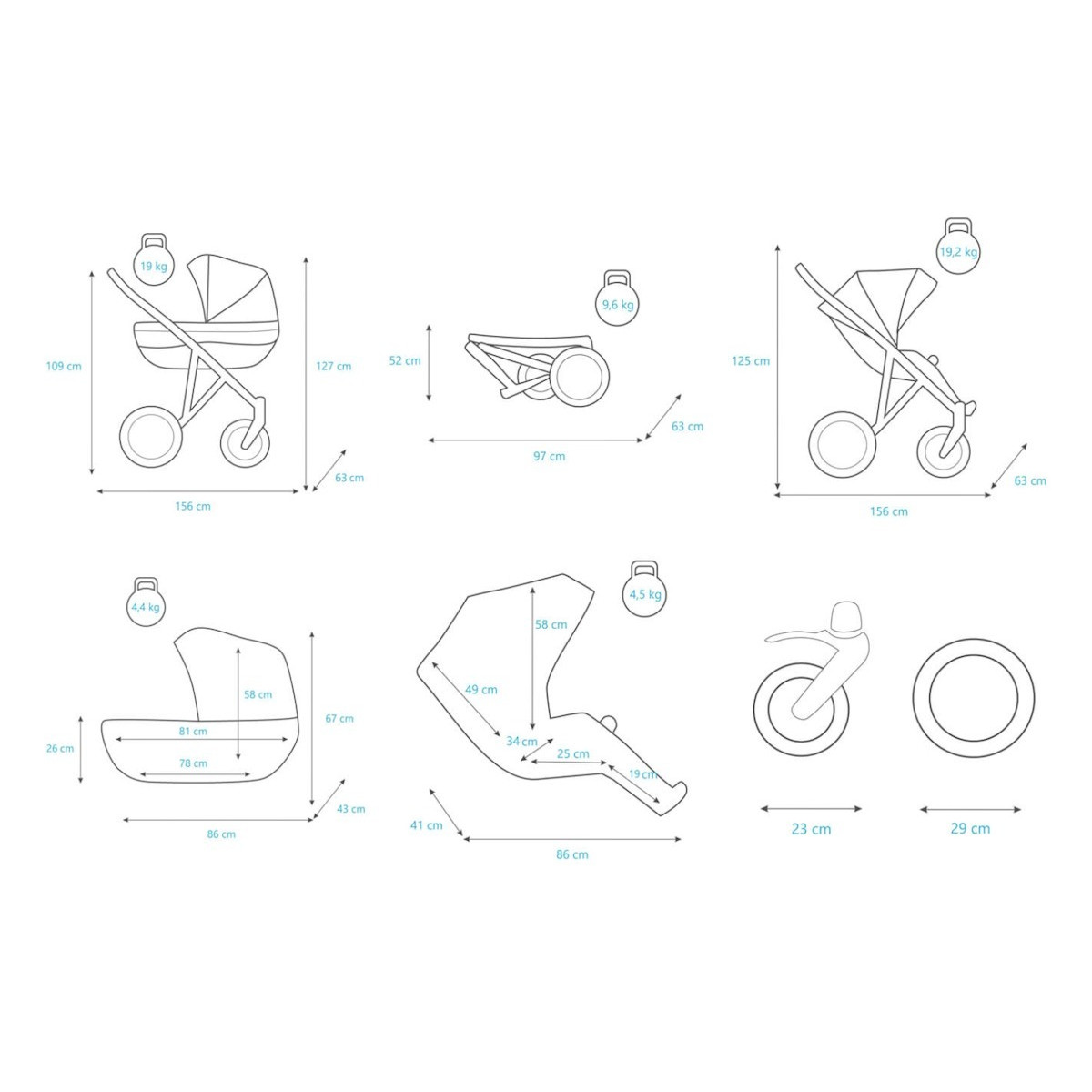 Kunert Booster Black Graphite Tandem Duowagen met 2 Autostoelen