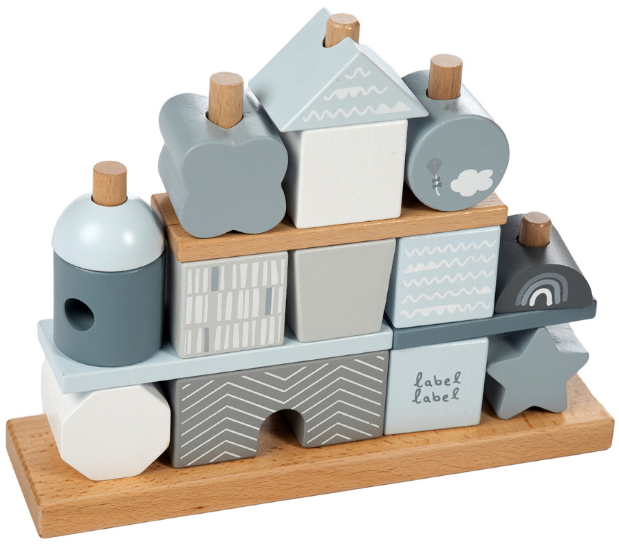 Label Label Blauw Houten Blokken