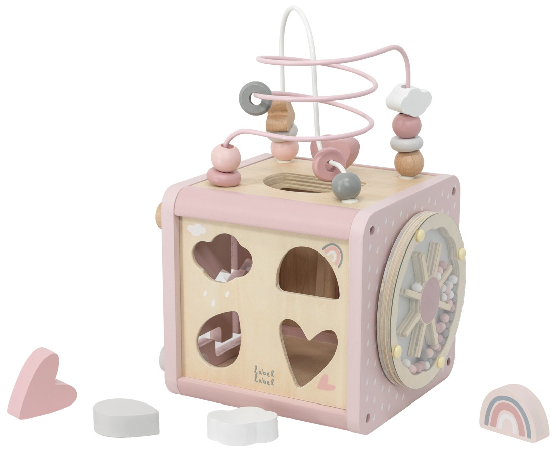 Label Label Roze Houten Activiteitenkubus