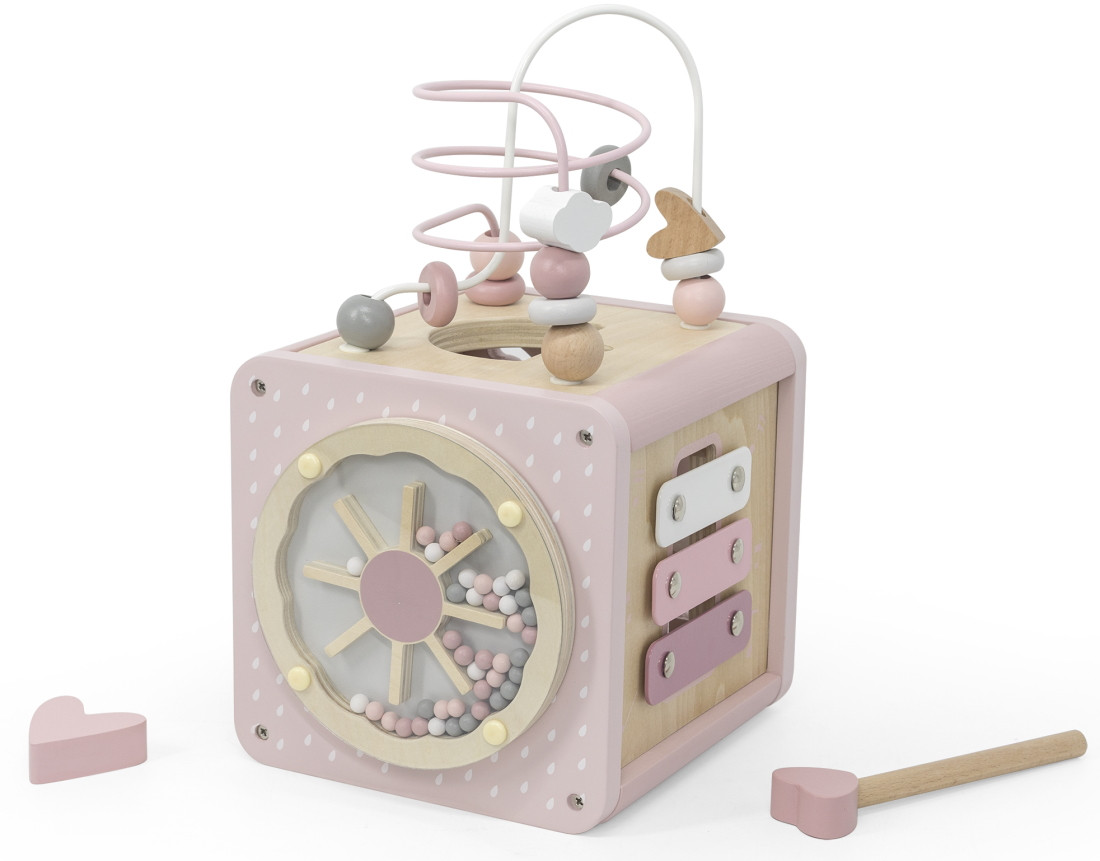 Label Label Roze Houten Activiteitenkubus