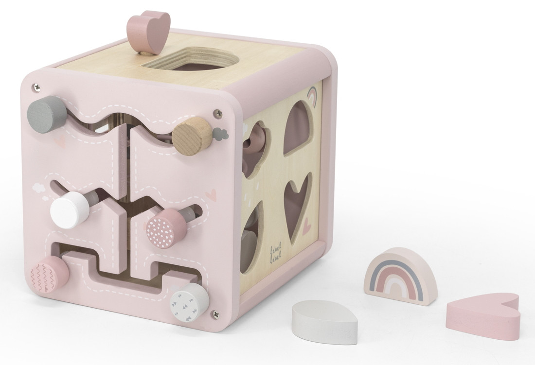 Label Label Roze Houten Activiteitenkubus