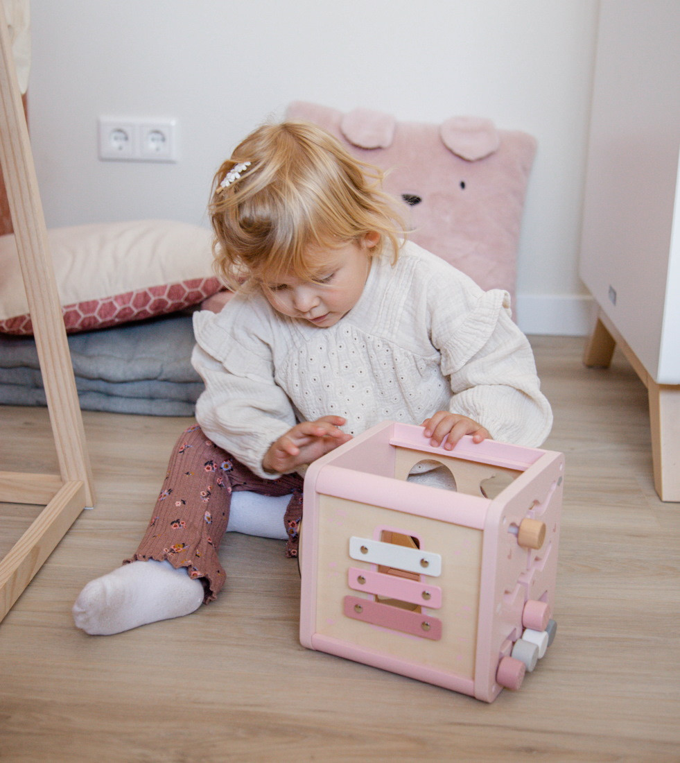 Label Label Roze Houten Activiteitenkubus