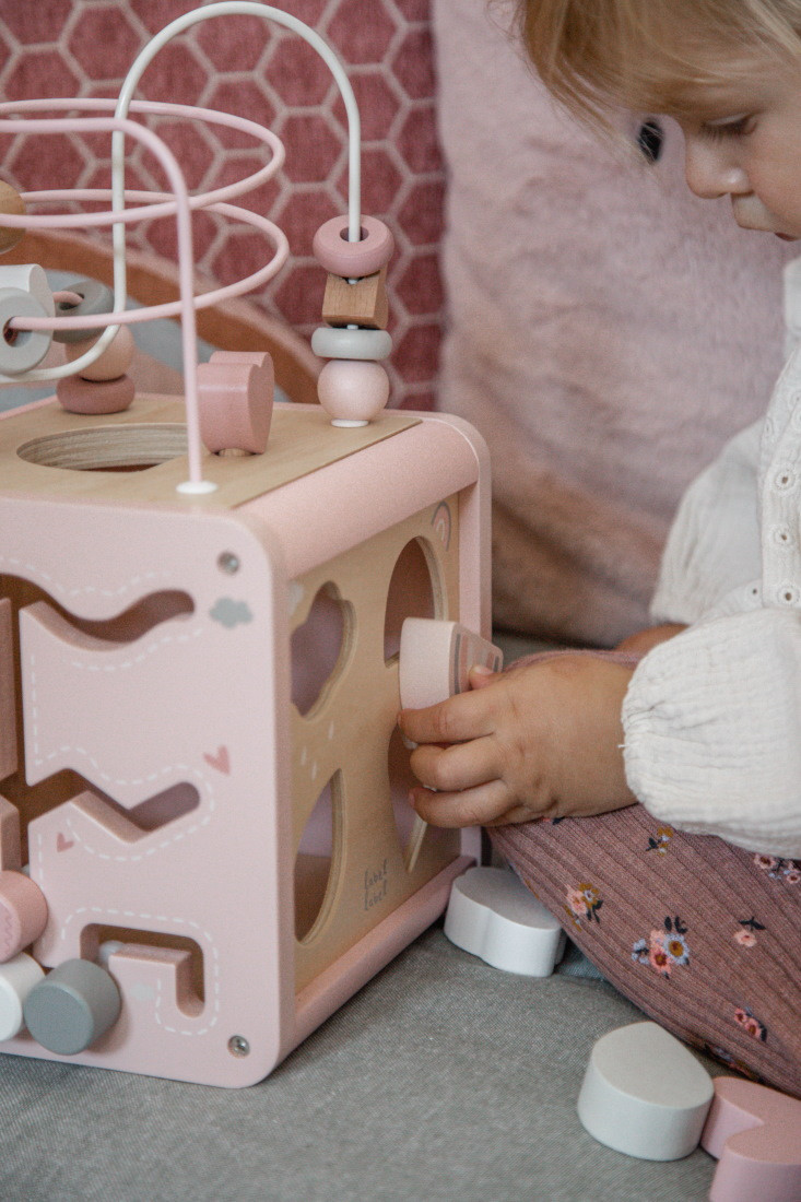 Label Label Roze Houten Activiteitenkubus