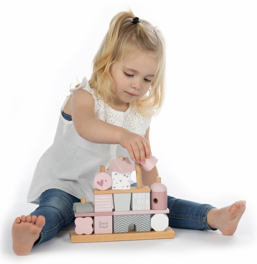 Label Label Roze Houten Blokken