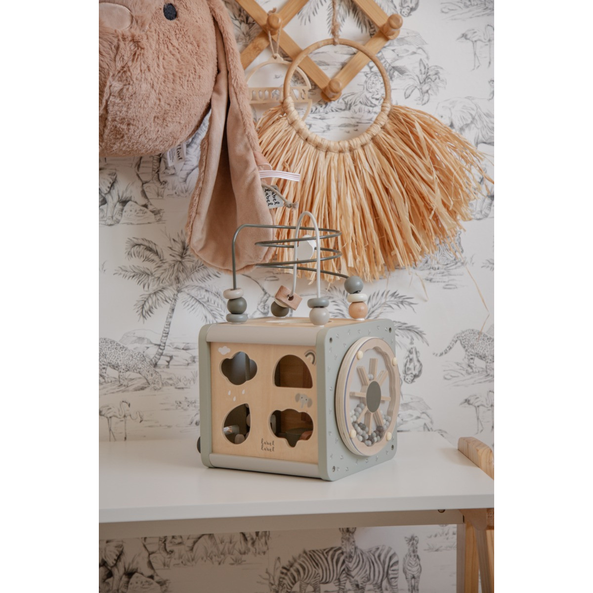 Label Label Olijfgroen Houten Activiteitenkubus