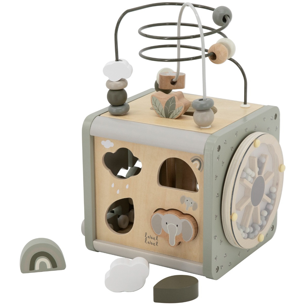 Label Label Olijfgroen Houten Activiteitenkubus