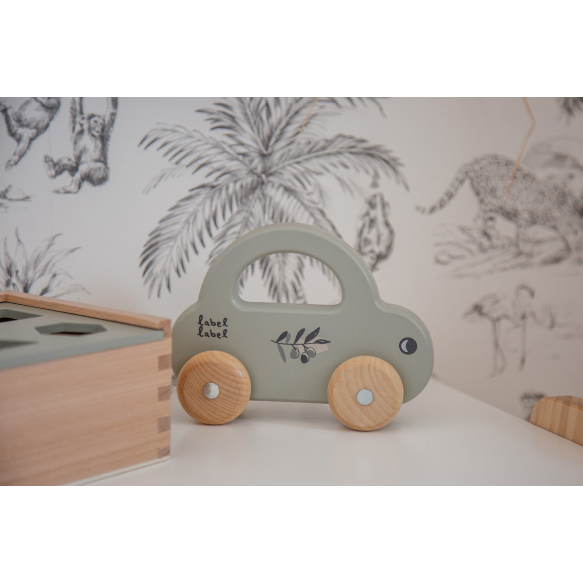 Label Label Olijfgroen Houten Speelgoed Auto
