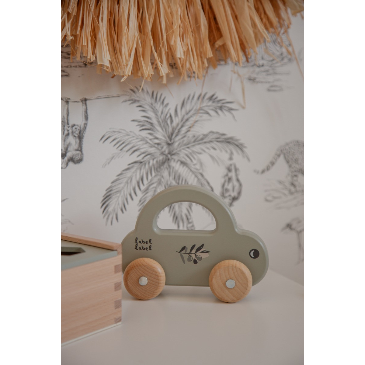 Label Label Olijfgroen Houten Speelgoed Auto
