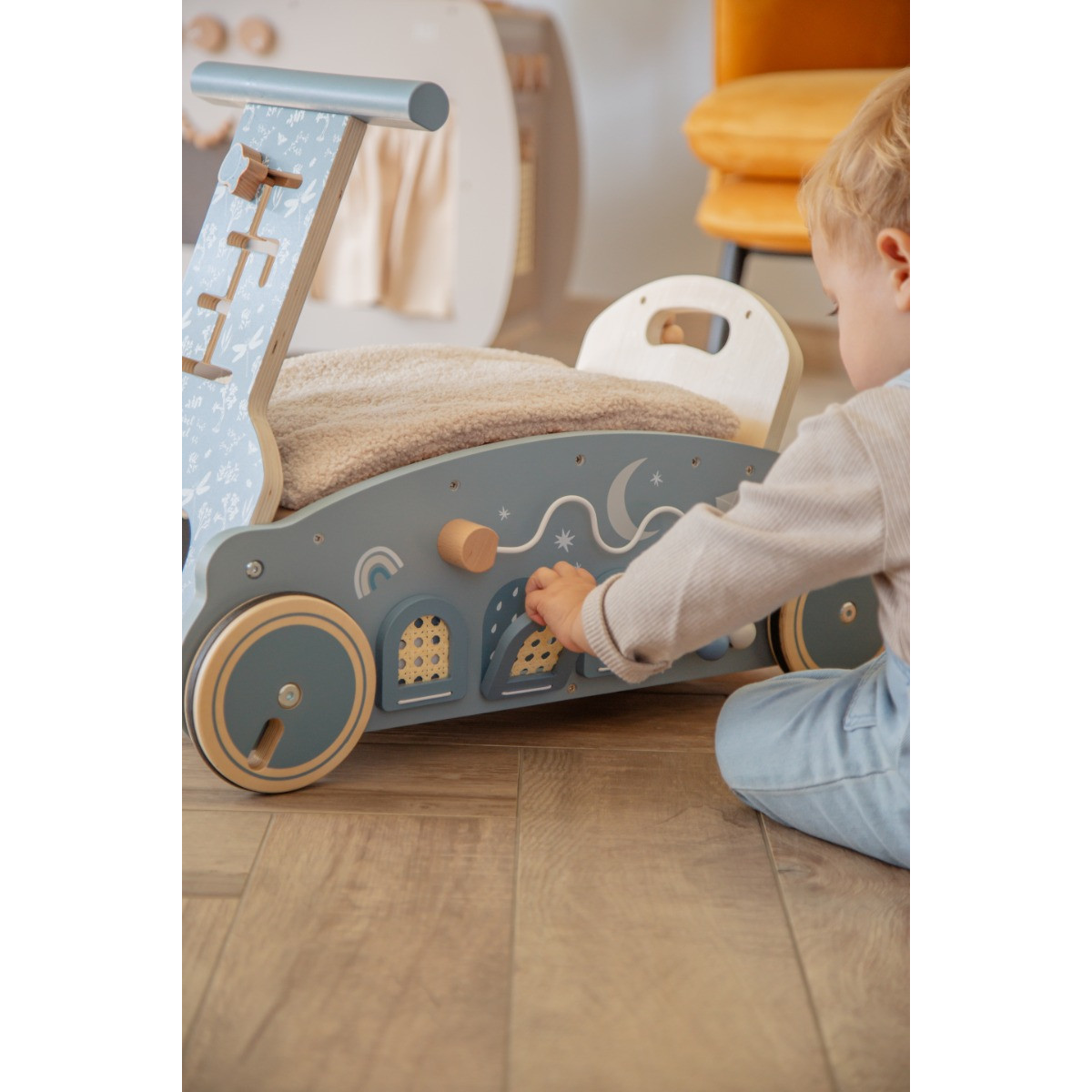 Label Label Blauw Houten 3-in-1 Looptrainer / Loopauto