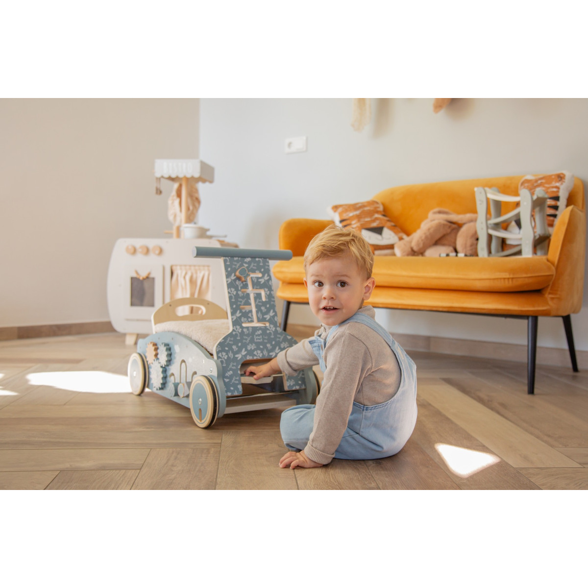 Label Label Blauw Houten 3-in-1 Looptrainer / Loopauto